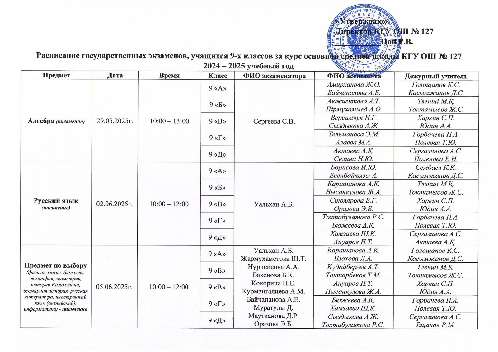 Расписание государственных экзаменов учащихся 9-х классов 2024-2025 учебный год