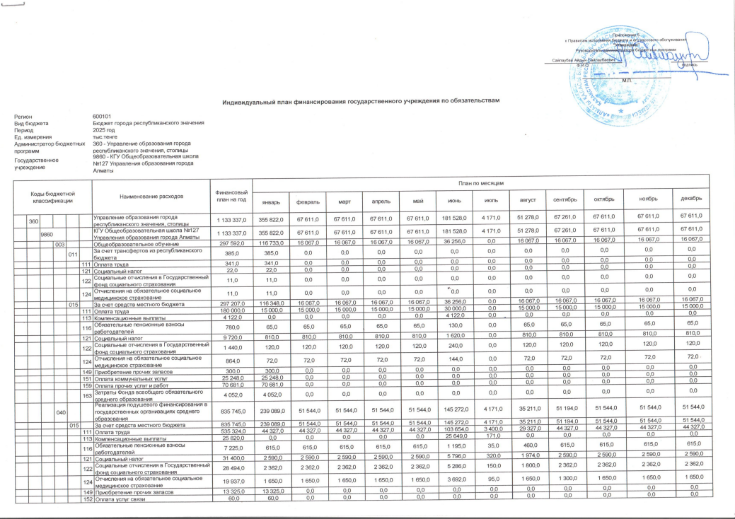Индивидуальный план финансирования по обязательствам за 2025 год