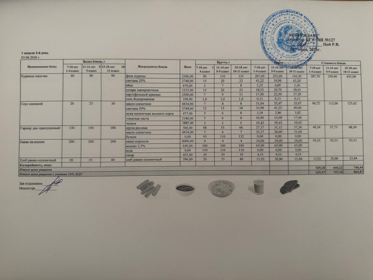 Ежедневное меню лагеря/Лагерьдегі күндік ас мәзірі