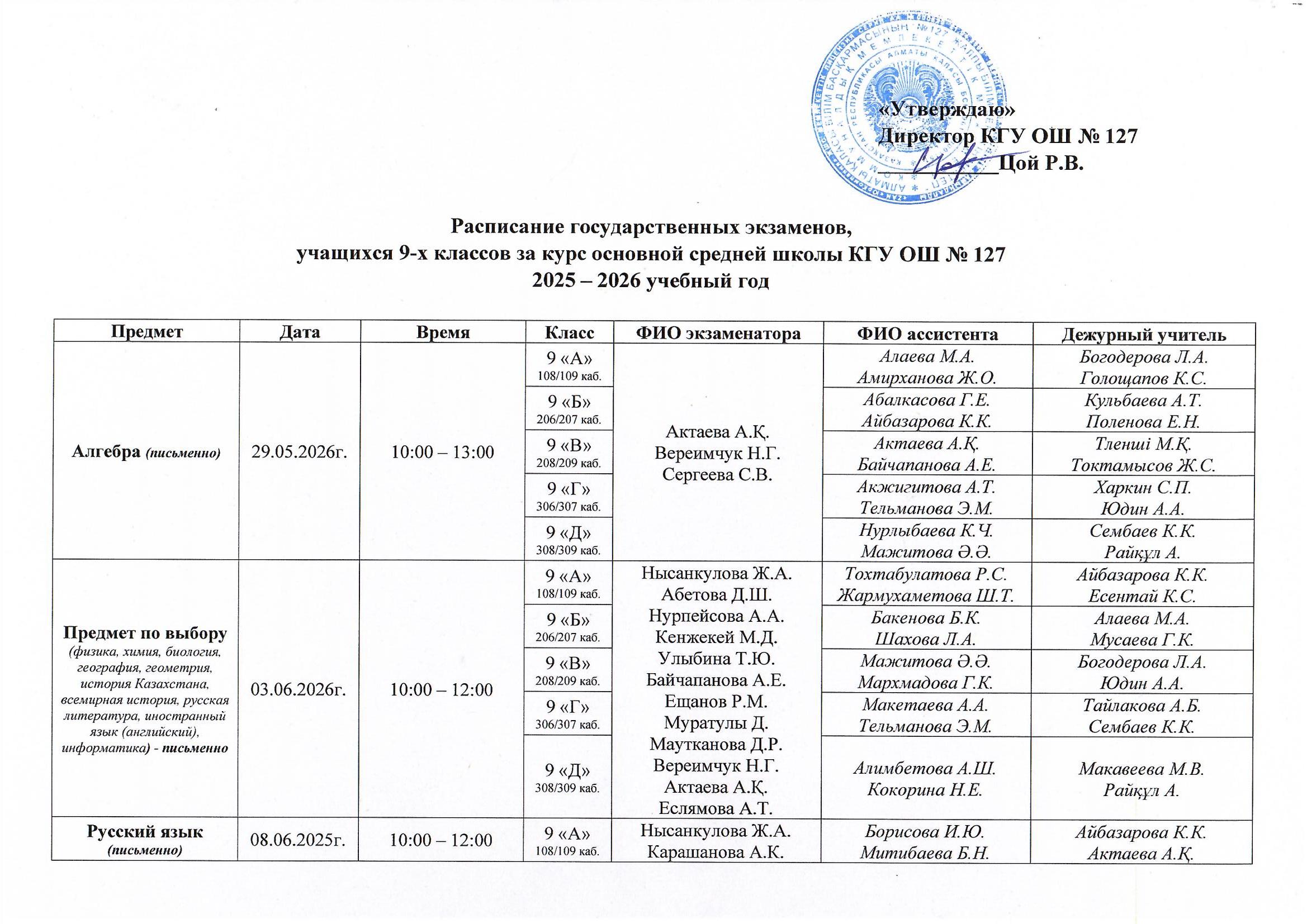 Расписание государственных экзаменов учащихся 9-х классов 2025-2026 учебный год